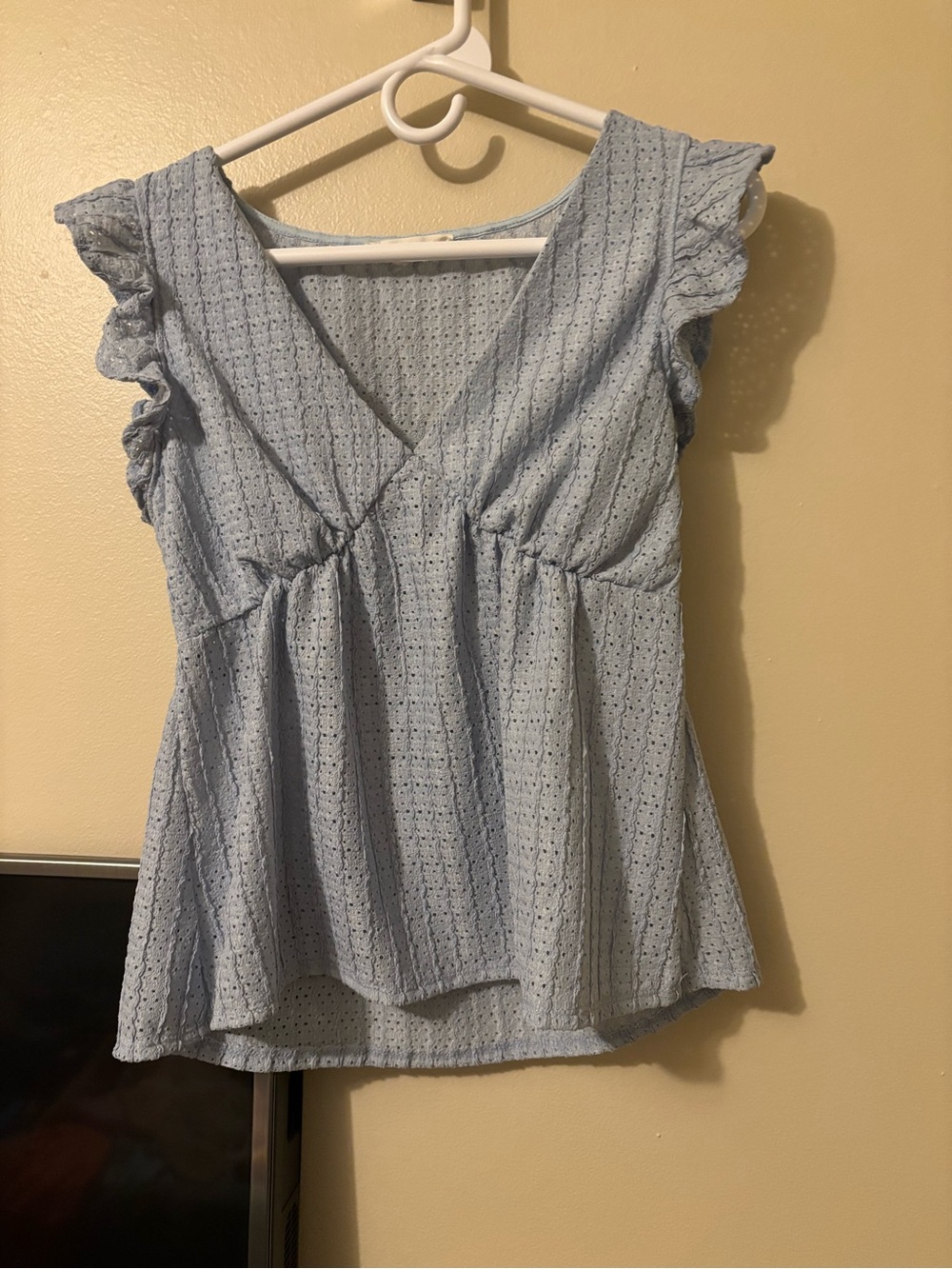 Pink Rose Light Blue Eyelet V-Neck Flutter Sleeve Camisole